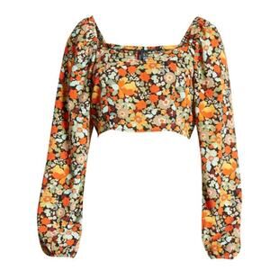 Vero Moda Saga Sweetheart Neck Crop Top Black Aop Mani Medium NEW